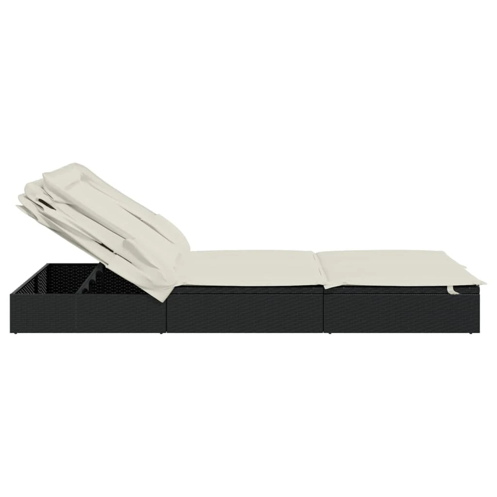 Lettino prendisole chaise longue a 2 posti con tettuccio pieghevole 213 x 118 x 97 cm nero 02_0012190