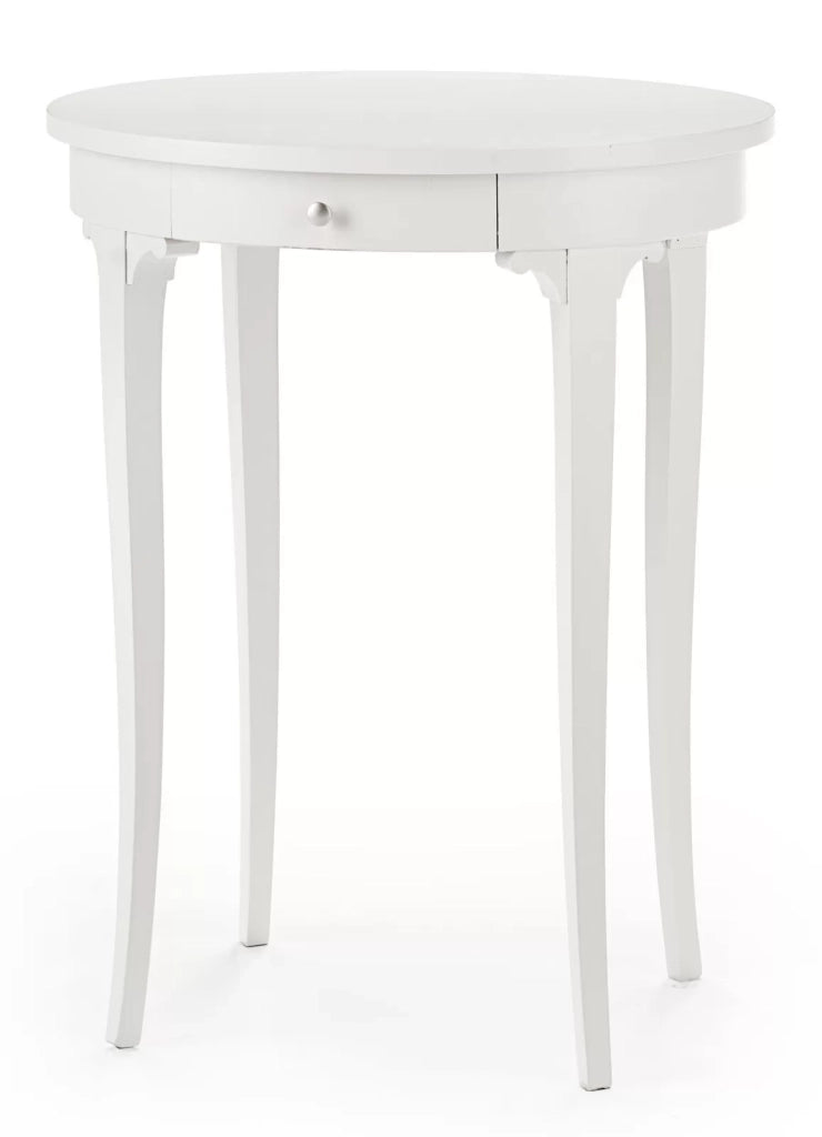 Tavolino ovale bianco fumo classico laccato bianco 57x47x71