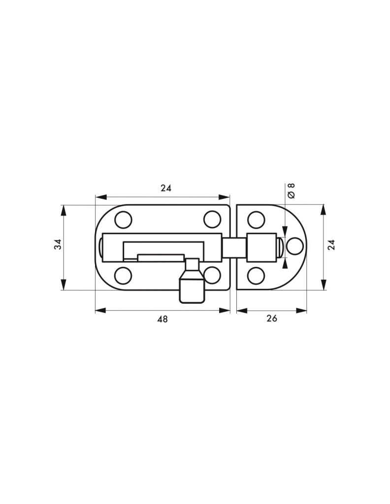 Chiusura a chiavistello per porta, acciaio, Ø 8 mm, 34 x 73 mm, nichel satinato – THIRARD