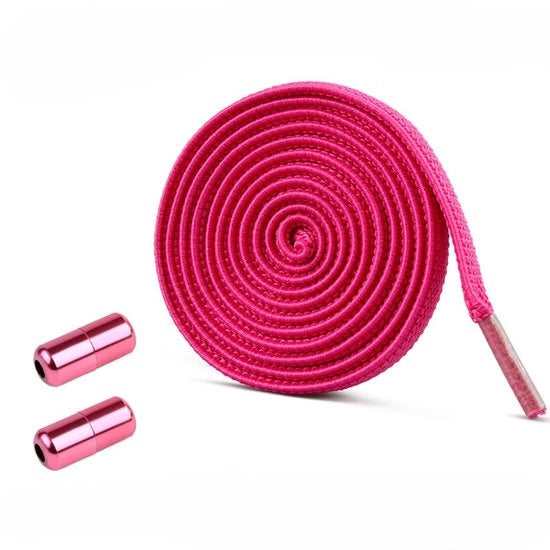 Due paia di cavi elastici piatti con chiusura metallica, cavi elastici senza nodo per bambini e adulti, cavi sportivi per tutti i tipi di scarpe (larghezza cavo 6 mm, lunghezza 1 m) - Rosso rubino
