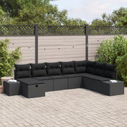 Set di 8 Divani da Giardino con Cuscini Nero Rattan Poligonale