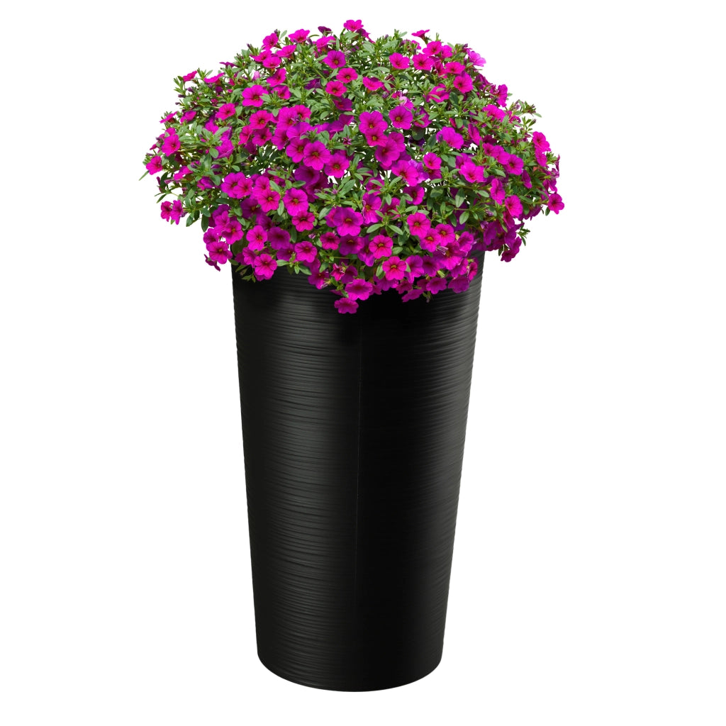Vaso da fiori KADAX 36 cm con coperchio e inserto, vaso da fiori in plastica nero