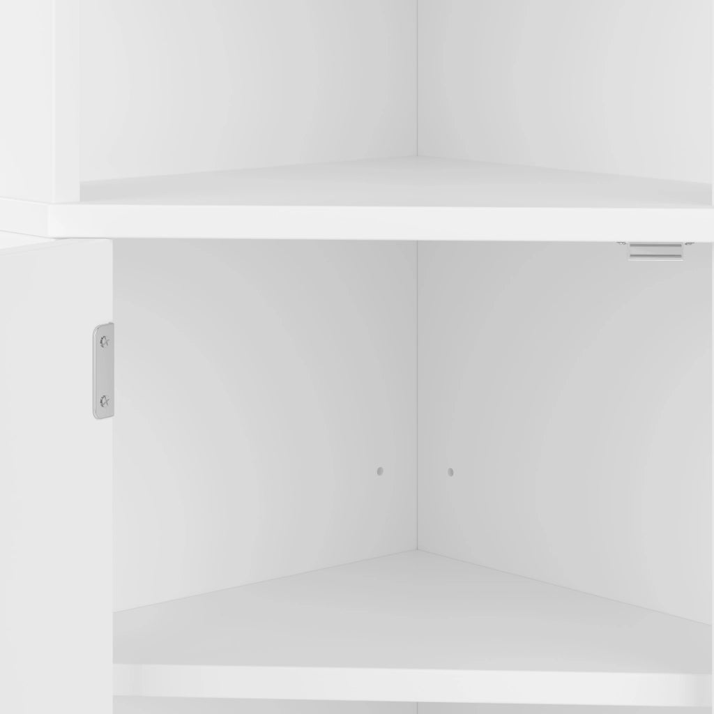 Armadietto da bagno triangolare in MDF con 2 ante e ripiani regolabili, laccato bianco 51,7 × 32 × 155,4 cm