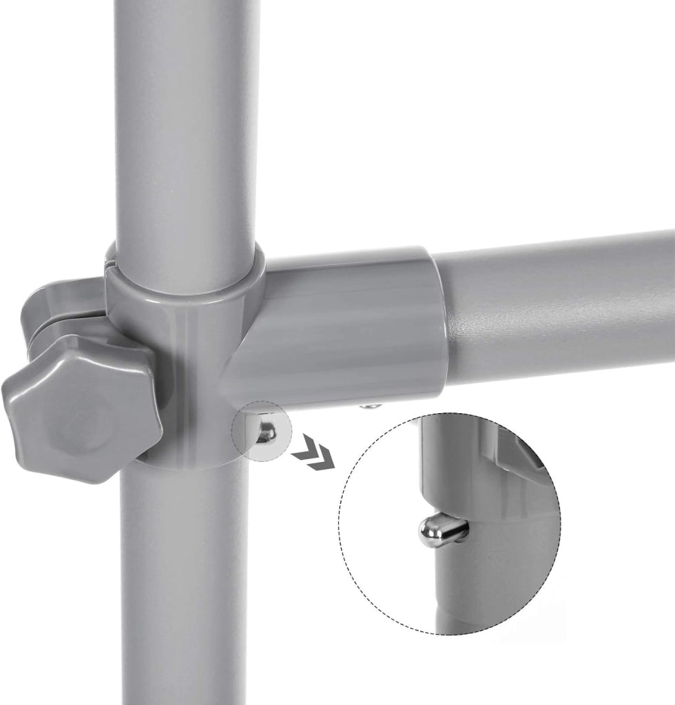SONGMICS Appendiabiti a doppia barra, portaabiti, mobile estensibile tra 87 e 150 cm, con ruote e ripiano portaoggetti, capacità di carico 70 kg, per cappotti, sciarpe, grigio LLR13GY