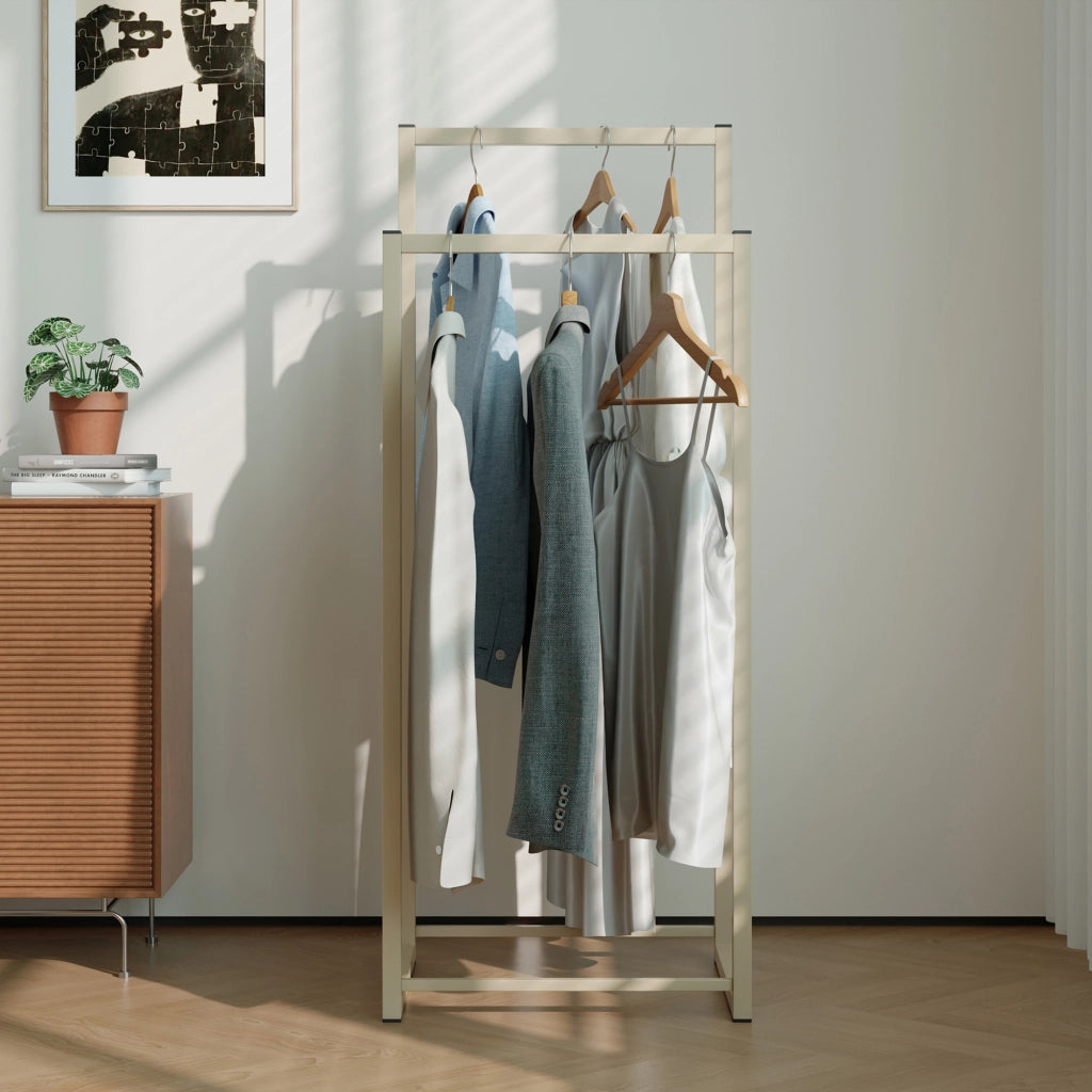 Stand Appendiabiti Holtalen con 2 Barre Organizzatore Guardaroba 100 x 40 x 30 cm - Color Cammello [en.casa]