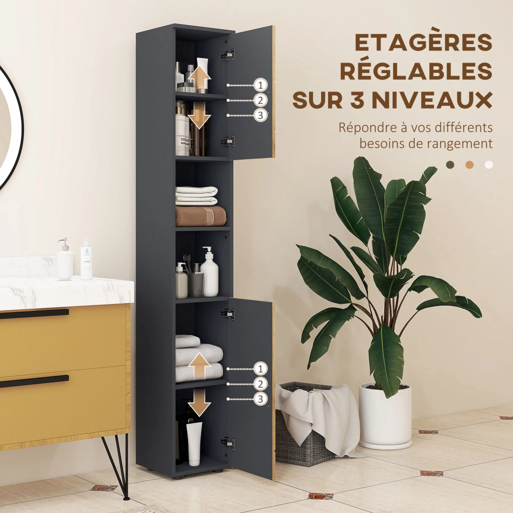 Colonna bagno ¨C zephmum ¨C 2 porte, 2 nicchie, 30x30x183 cm, quercia grigio scuro