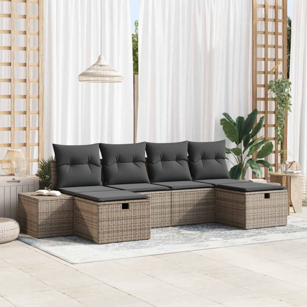 Set Divano Giardino 6 Pezzi con Cuscini Grigio Rattan Polimero