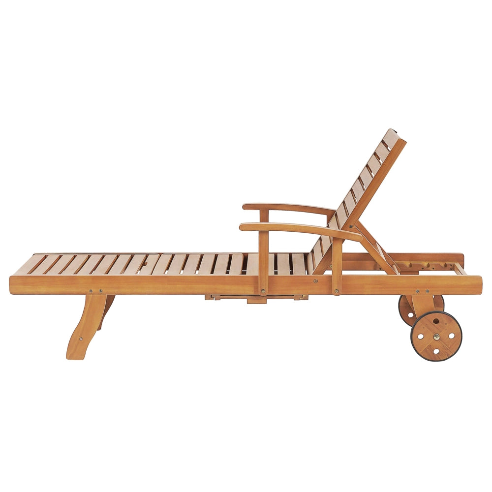 Lettino Prendisole Regolabile con Ruote Legno Acacia e Cuscino verde resistente agli agenti atmosferici reclinabile con ruote