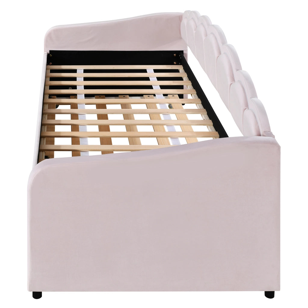 LETTO con letto estraibile 90x200 cm in velluto rosa con LED