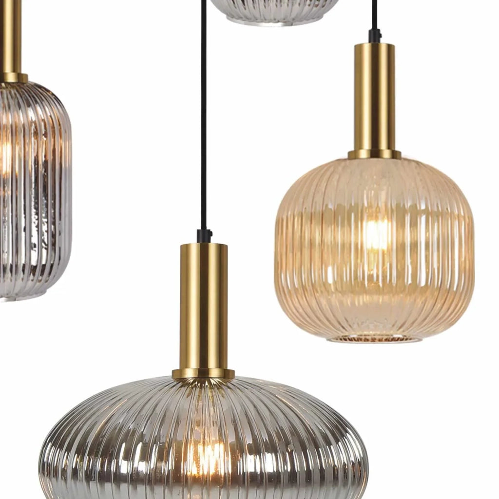 LÚZETE - LAMPADA DA SOFFITTO 5 LUCI COMBINATE PARALUMI AMBRA/FUMÉ Ø70 E27 SHELBY