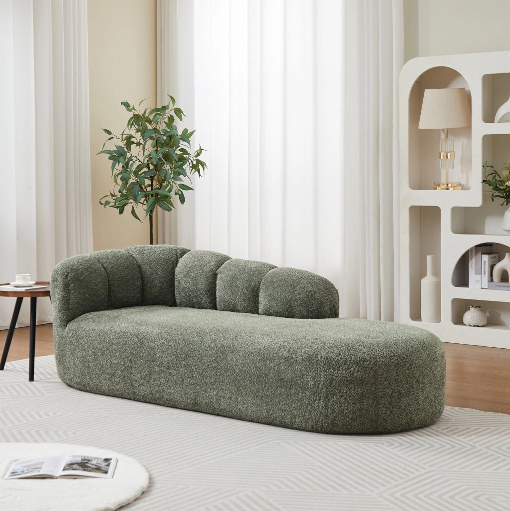 Chaise longue senza braccioli con schienale ondulato in ciniglia verde