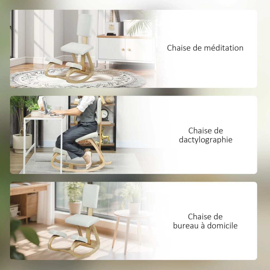 Sedia ergonomica da ginocchio in legno con schienale ¨C zephmum ¨C crema