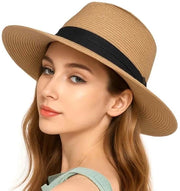 Cappello da sole per donna - larga fascia - cappello di paglia - UPF 50+ - moda - M - leggero - cappello da sole