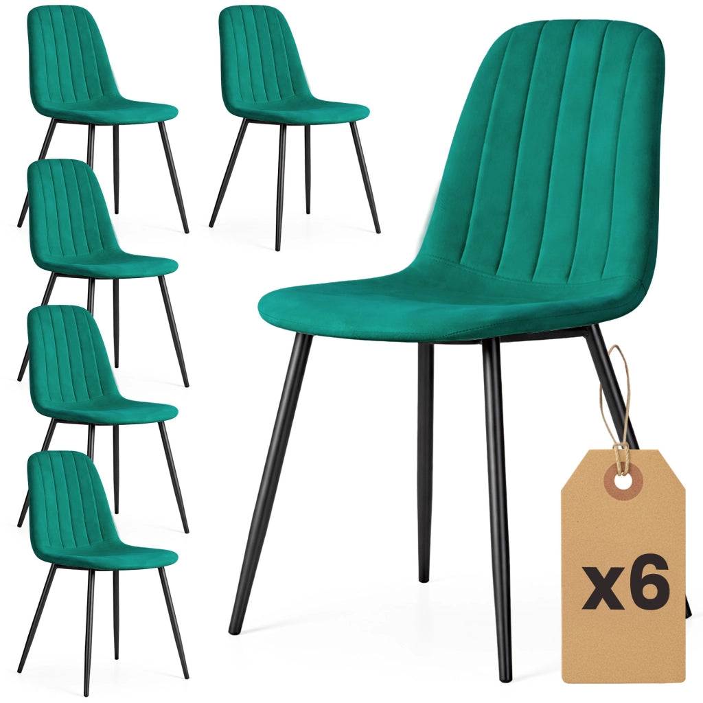 Set di 6 Sedie in velluto trapuntate LUMO Verde Bottiglia gambe nere