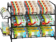 Rack per contenitori, organizzatore per armadi cucina, scaffalatura per lavoro o ripostigli, 3 livelli, dispensatore per contenitori con pannelli laterali, capacità di 42 contenitori, nero