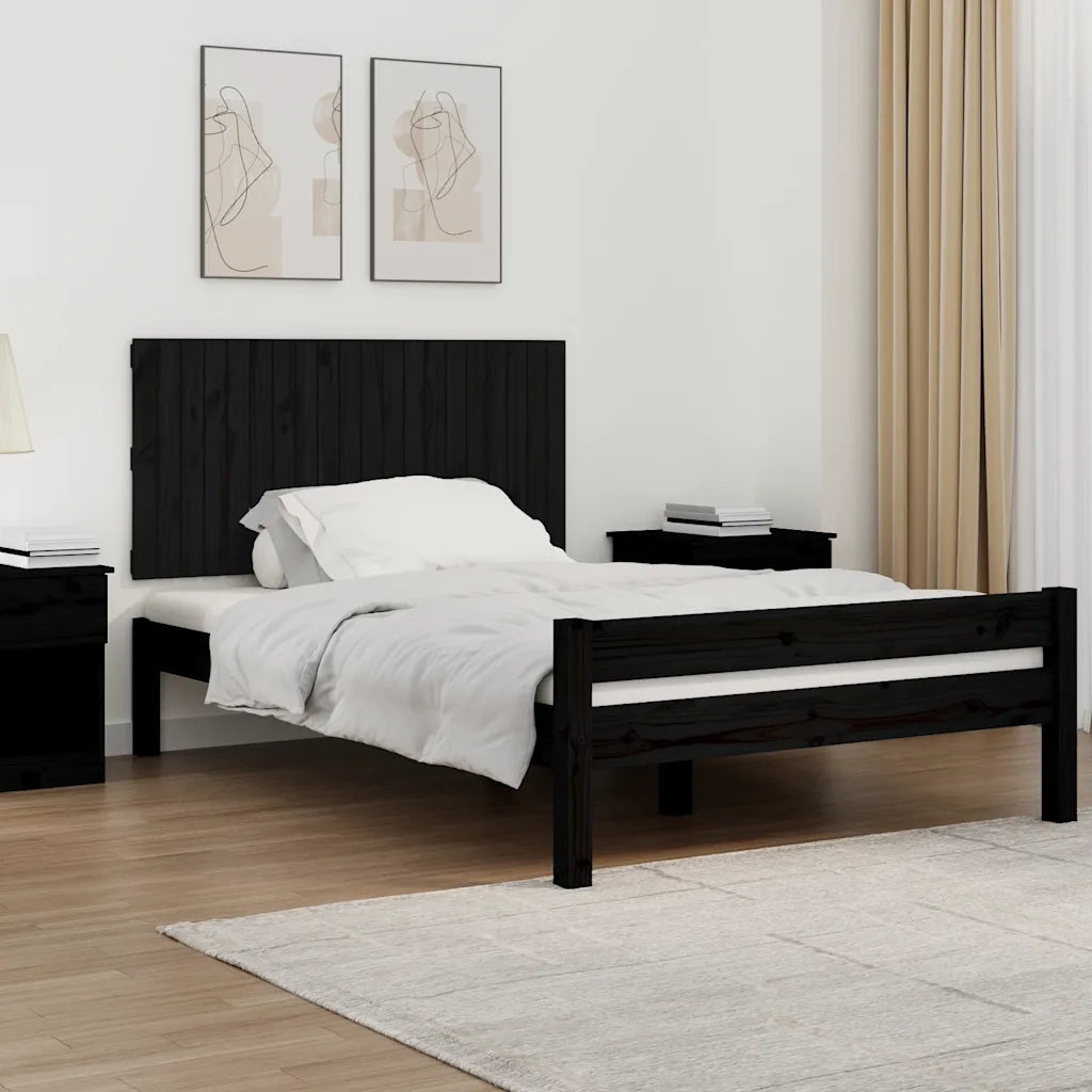 Testiera | Testata da Parete Nera 127,5x3x60 cm in Legno Massello di Pino