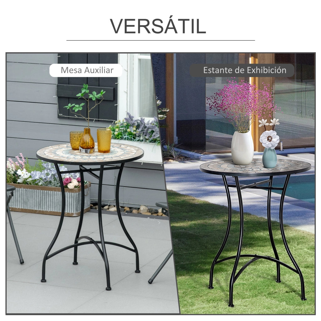 Tavolino da caff¨¨ da giardino rotondo in mosaico ceramico ¨C zephmum ¨C ¦µ60x71cm