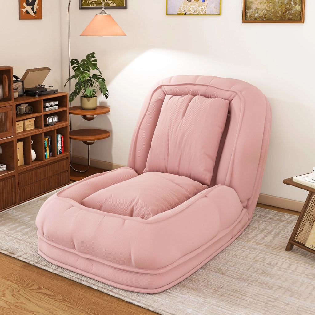 Divano letto ergonomico pieghevole con schienale a 5 posizioni e 2 cuscini in tessuto corduroy rosa