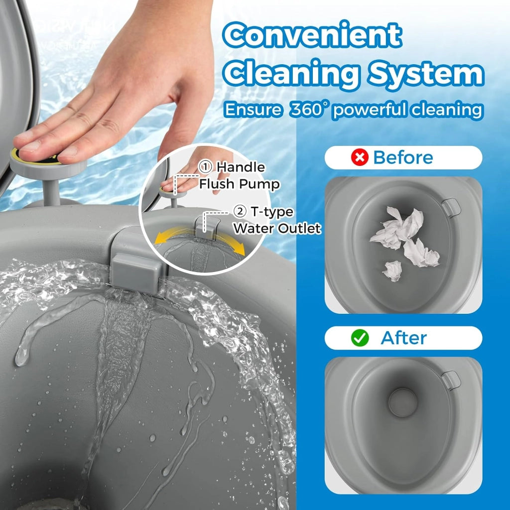 WC Portatile, Bagno Chimico con Pompa di Risciacquo, Serbatoio Acque Reflue 20L, Maniglia, Carico 150 kg, Altezza Seduta 40 CM, Toilette Portatile per Campeggio, Viaggi, Auto
