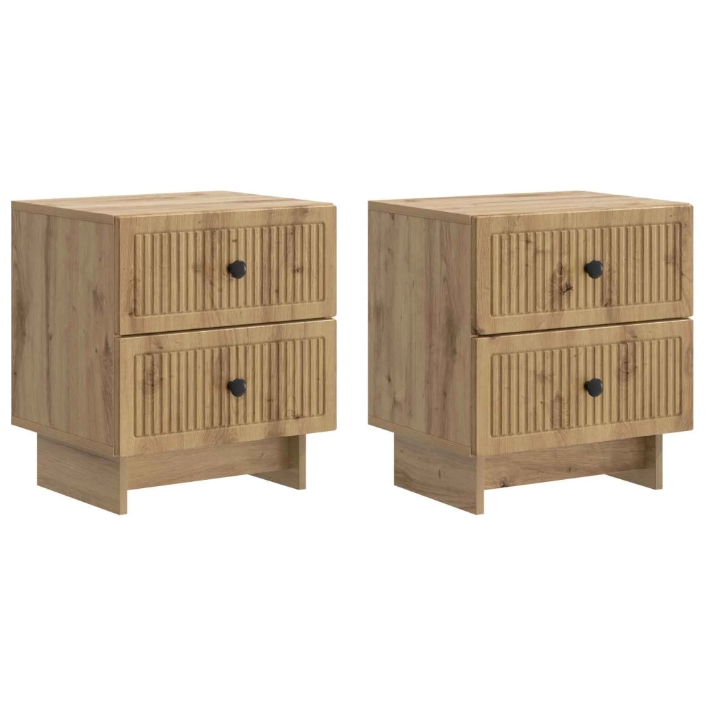 Set di 2 Comodini | Armadio da Notte | Mobiletto da notte Rovere Artigianale 43 x 34,5 x 47,5 cm