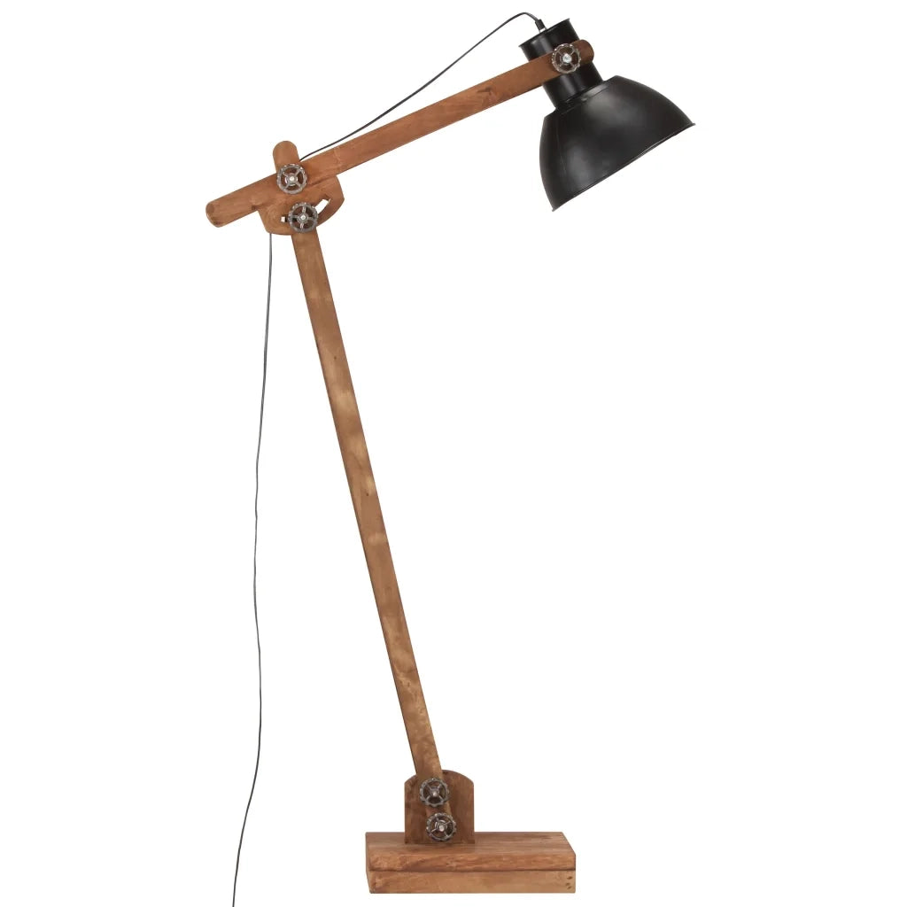 Lampada da Pavimento Nera in Legno Massello di Mango E27 320581