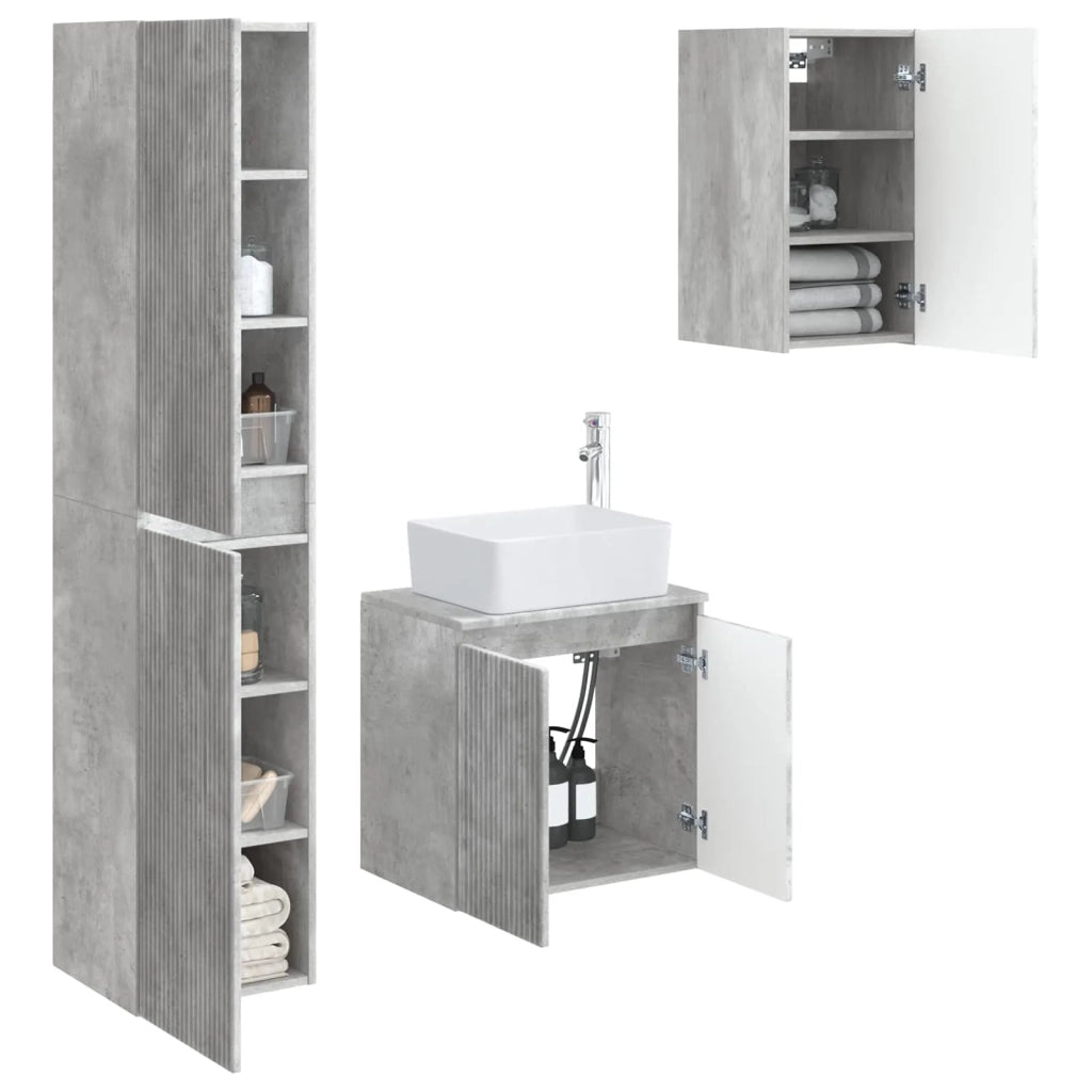 Set di mobili per il bagno 3 pz Grigio Cemento 3406076