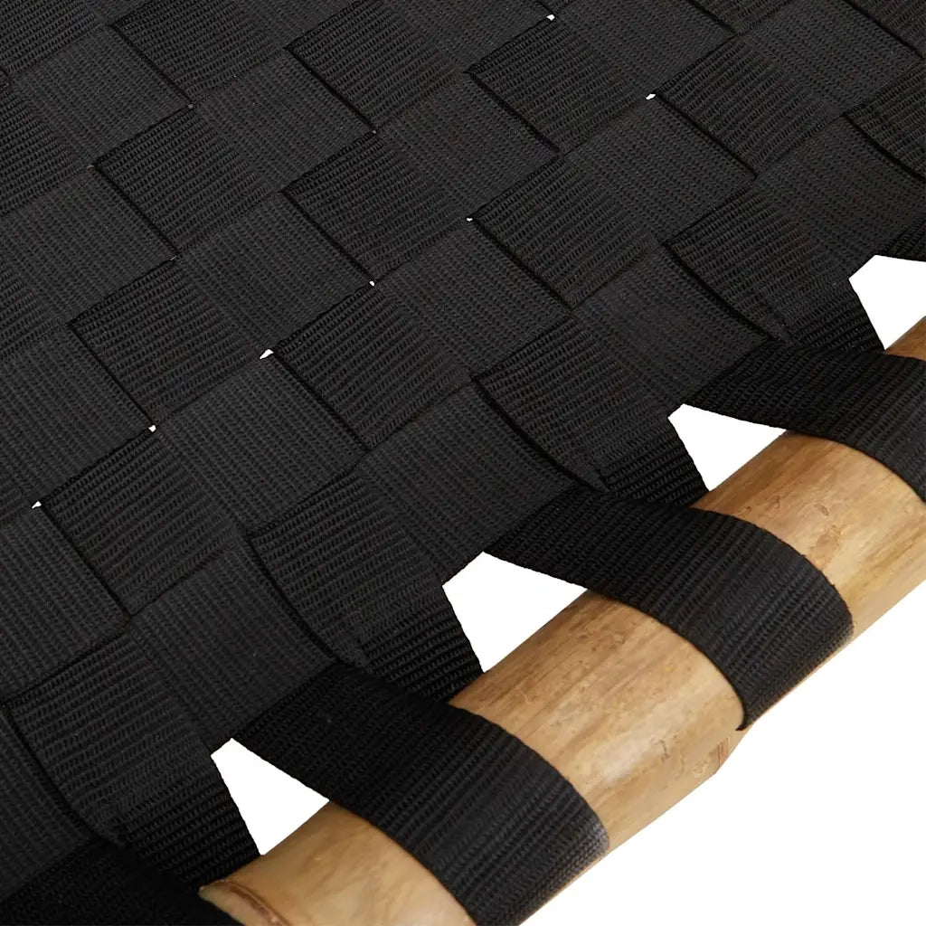 Lettino Prendisole con Fettuccia Intrecciata Nera 55x200x30 cm 4108233