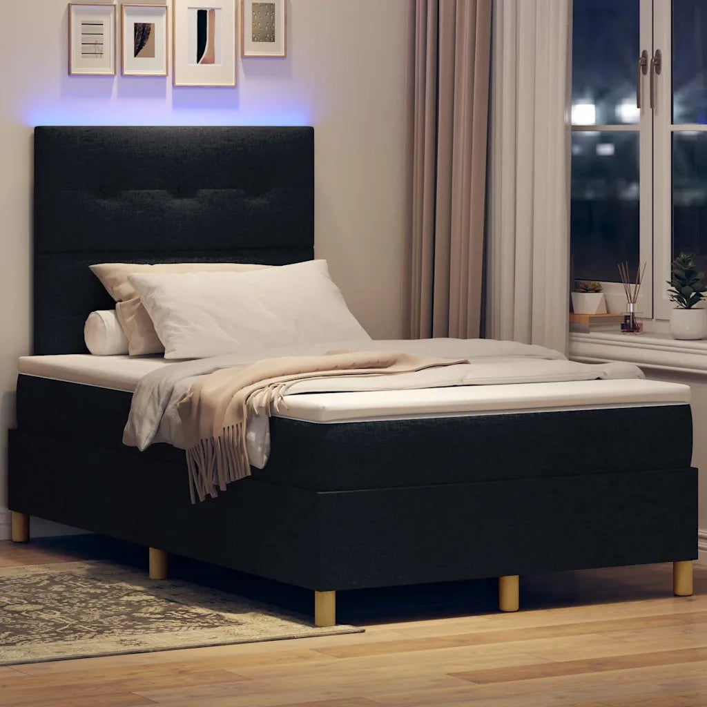 Letto a Sorgente LED con materasso Nero 120 x 200 cm Tessuto 3343091