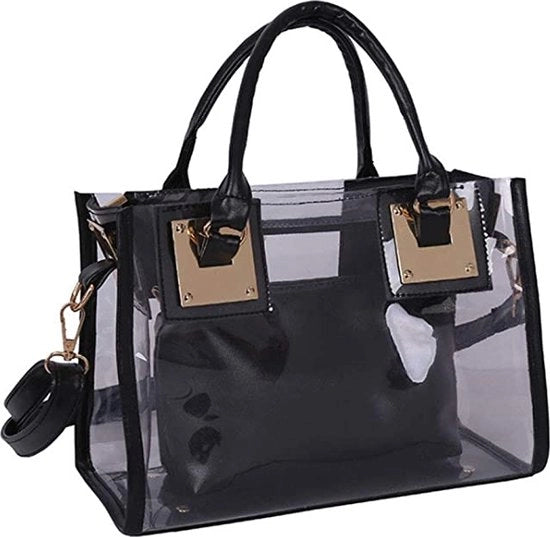 Set di borse da spalla trasparenti 2 in 1, tasche da spalla PVC trasparente, shopper, clutch, tasca, nera, borse da trasporto