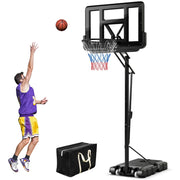 Canestro portatile con altezza regolabile a 5 livelli base riempibile 2 ruote, Sistema supporto per pallacanestro