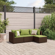 Set Mobili da Giardino 4 pz con Cuscini in Polyrattan Marrone