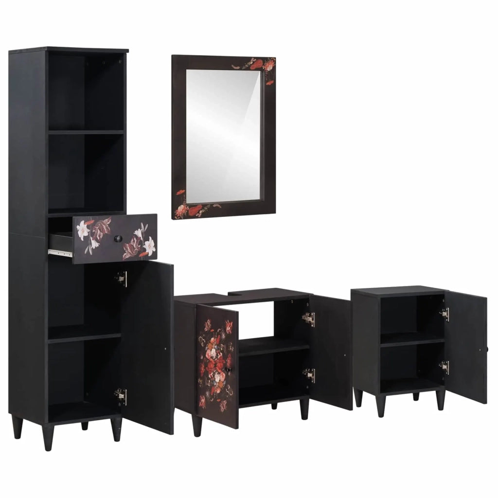 Set di Armadi da Bagno | Armadio da bagno con porta 4 pz Legno di mango massello