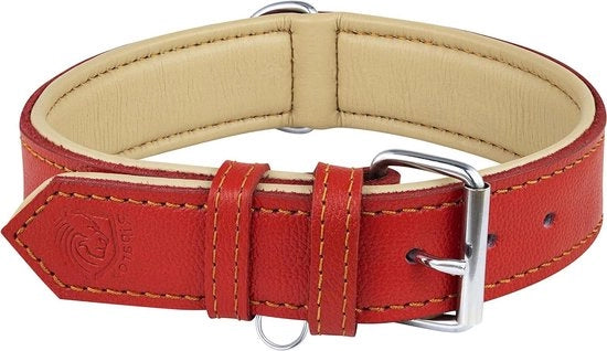 Collare per cane in pelle vera con rinforzo aggiuntivo - XL - 45 cm - Rosso - Sostenibile