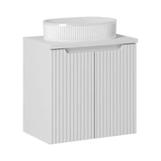 Ensemble VANO bianco 60cm: mobile sottolavabo con ante + piano per lavabo bianco + lavabo da appoggio scanalato bianco