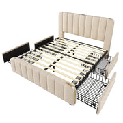 Letto matrimoniale 140×200 cm con 4 cassetti; USB e Type-C; testiera imbottita; materasso incluso; beige