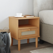 Comodino SENJA Marrone Aspetto Rattan 40x35x48 cm in Legno Pino 358010