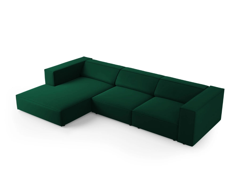 Cosmopolitan Design - Divano angolare sinistro "Arendal" 4 posti in velluto verde bottiglia 