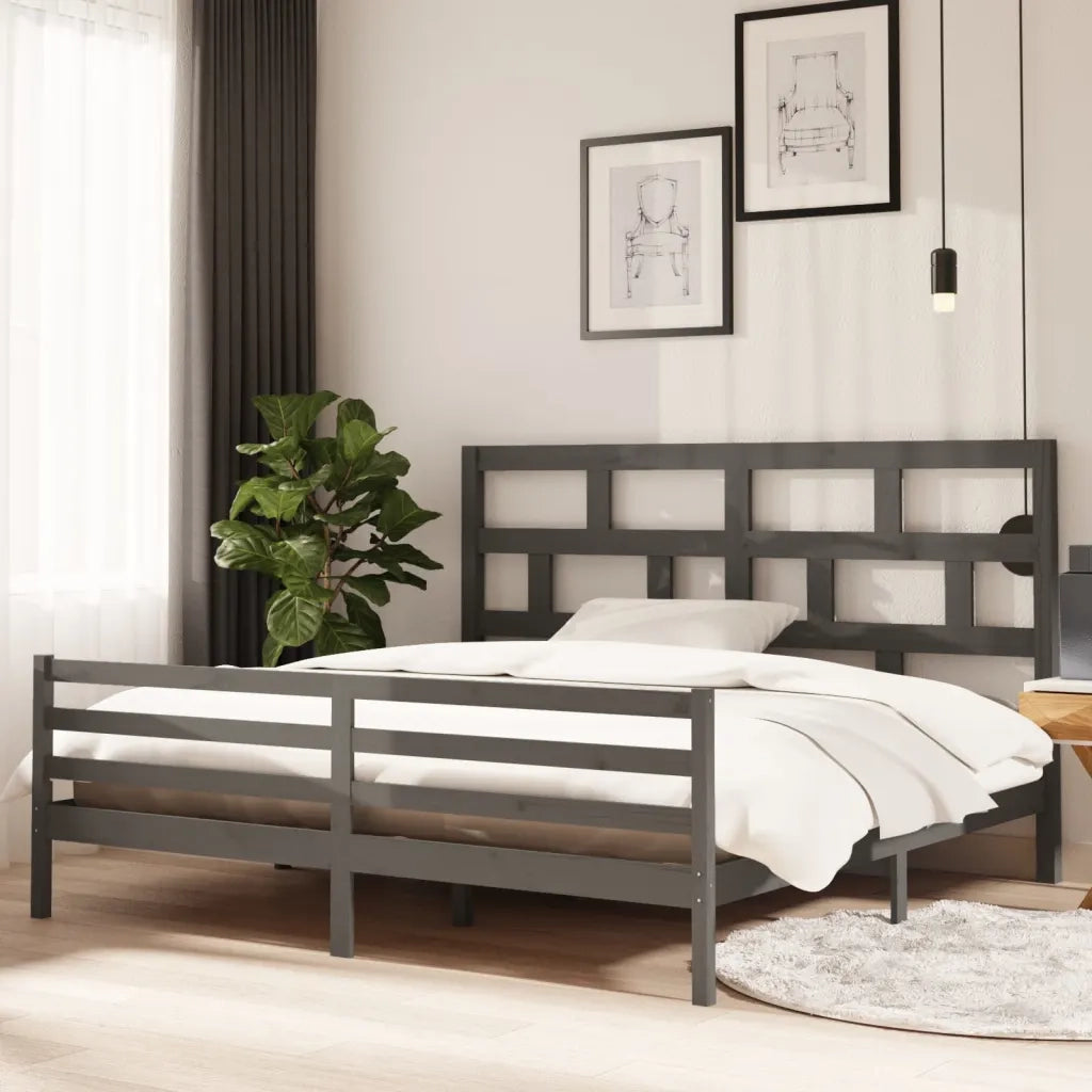 Giroletto-Struttura Letto Grigio in Legno Massello di Pino 200x200 cm 838557