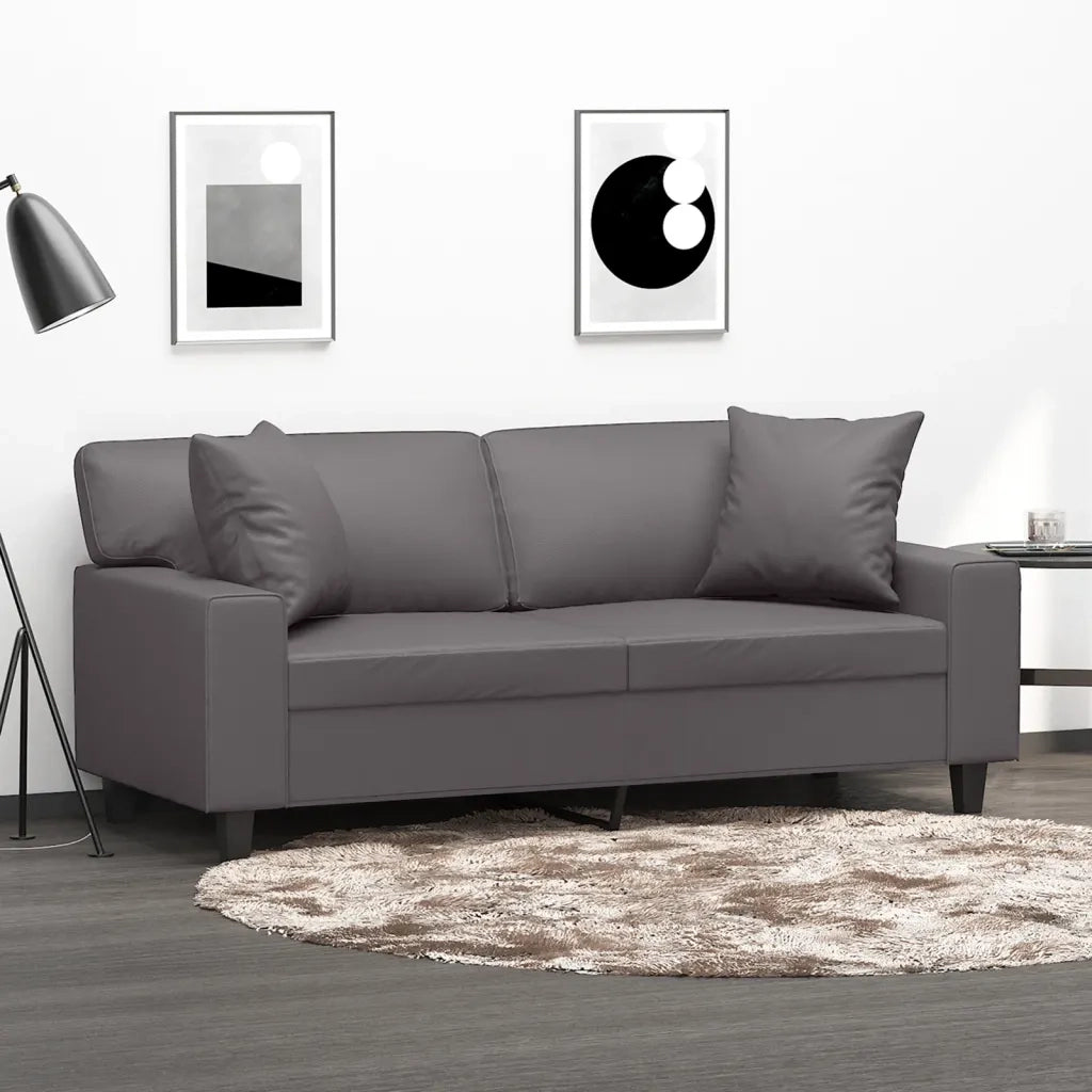 Divano a 2 Posti con Cuscini-Sofa 2 Posti con Cuscini Grigio 140 cm in Similpelle 479365