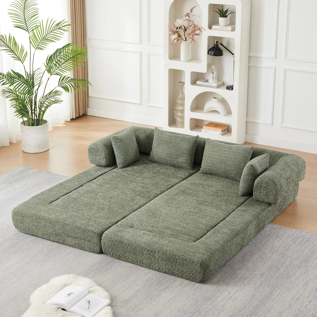 Desviae Divano letto modulare 4 in 1 in ciniglia verde con schienale regolabile 4 cuscini e base antiscivolo