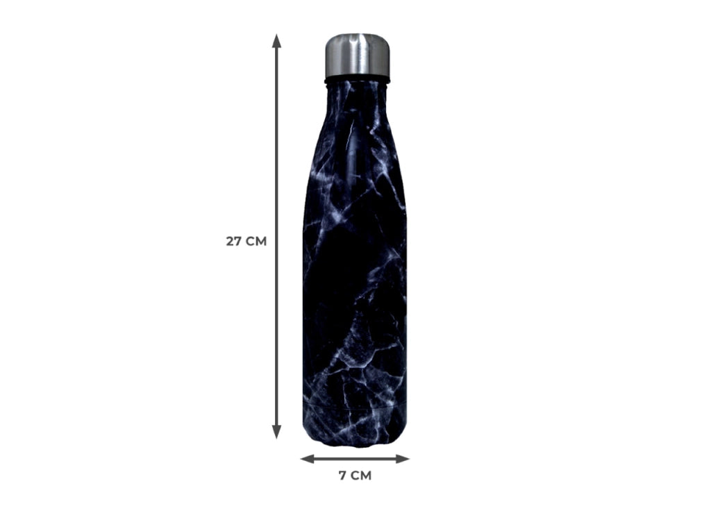 Borraccia Termica Marmo 500ml Bottiglia Acqua Thermos Caffè Bevande Calde Acciaio - Borraccia - Nero
