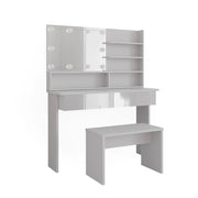 Vicco Tavolo da toeletta Bianco 120 cm con ripiano a specchio, panca e illuminazione a LED