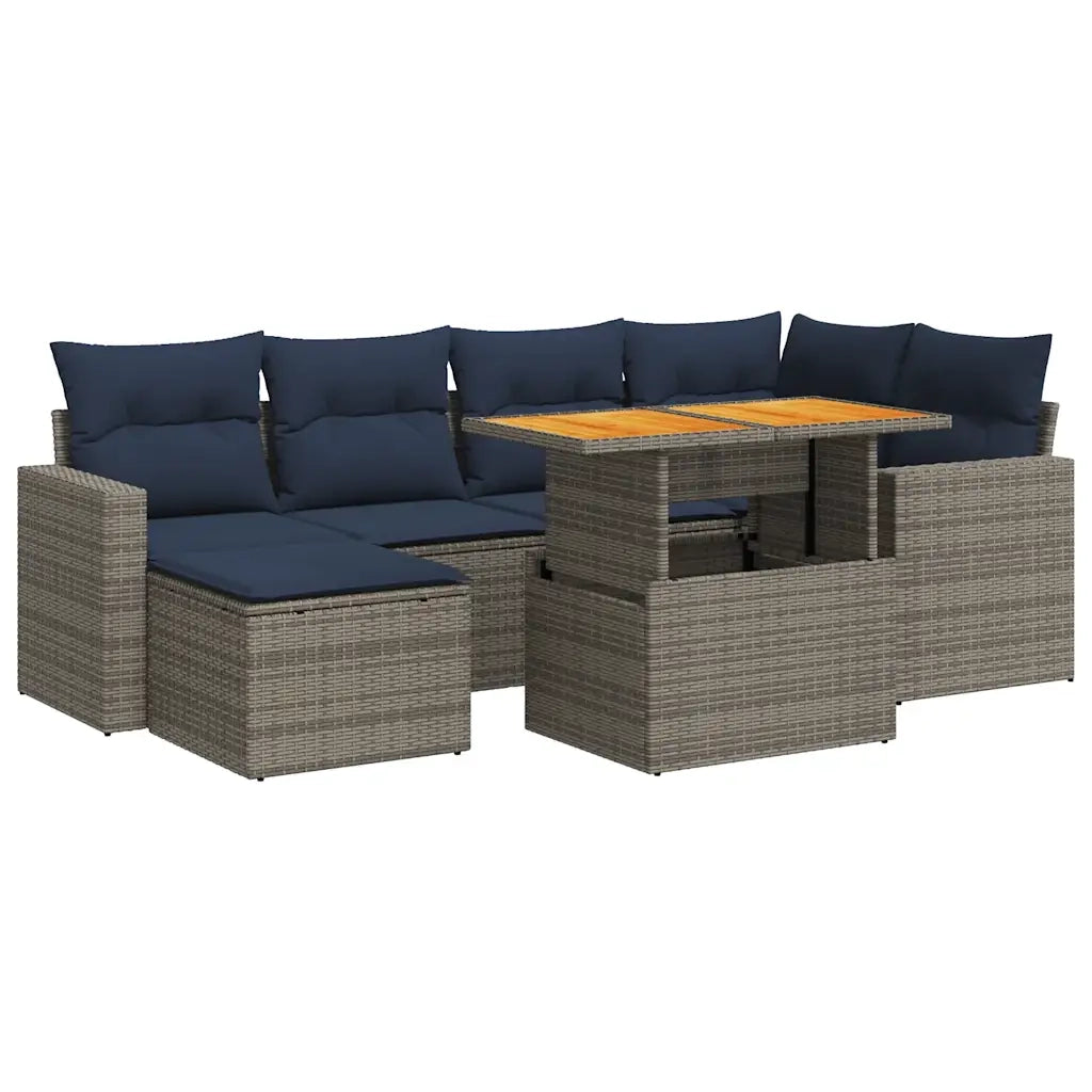 Set Divani da Giardino 7 pz con Cuscini Grigio in Polyrattan