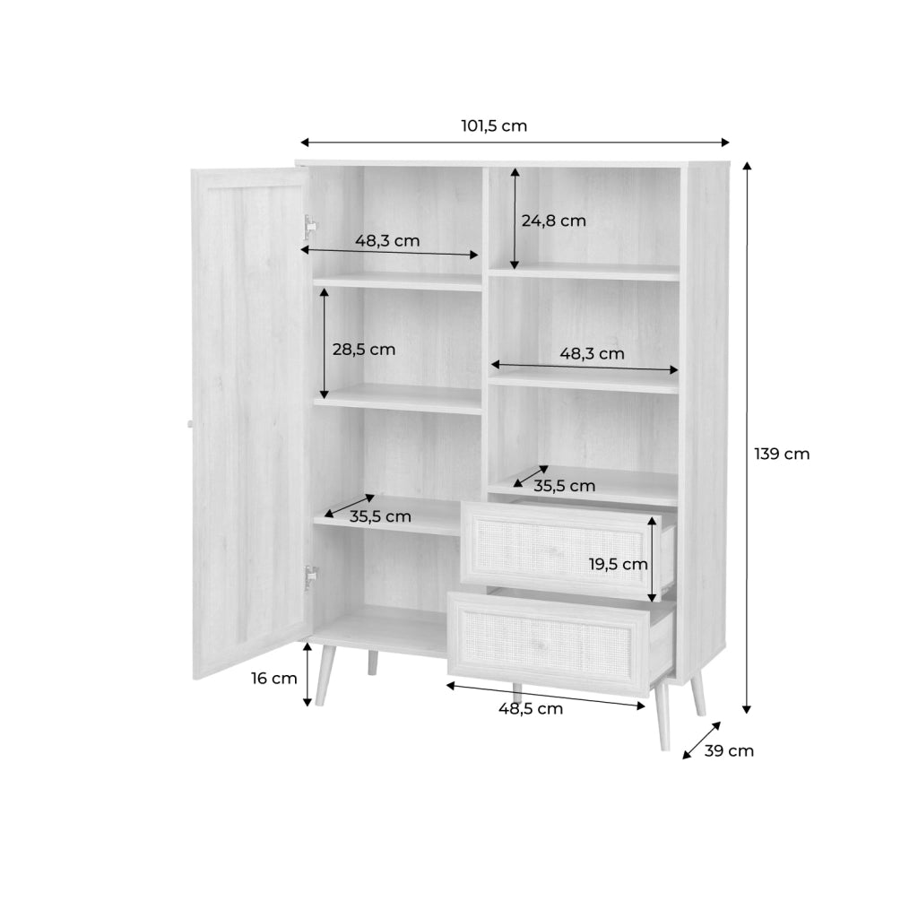 Credenza con decoro in canna e legno, 101.5cm, marrone naturale