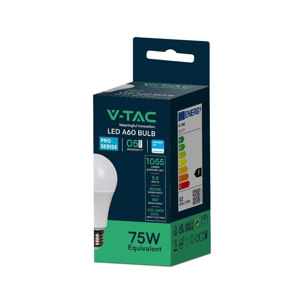 Lampadina LED 10.5W E27 A58 3000K Samsung 1055lm – V-TAC – VT-211-N
