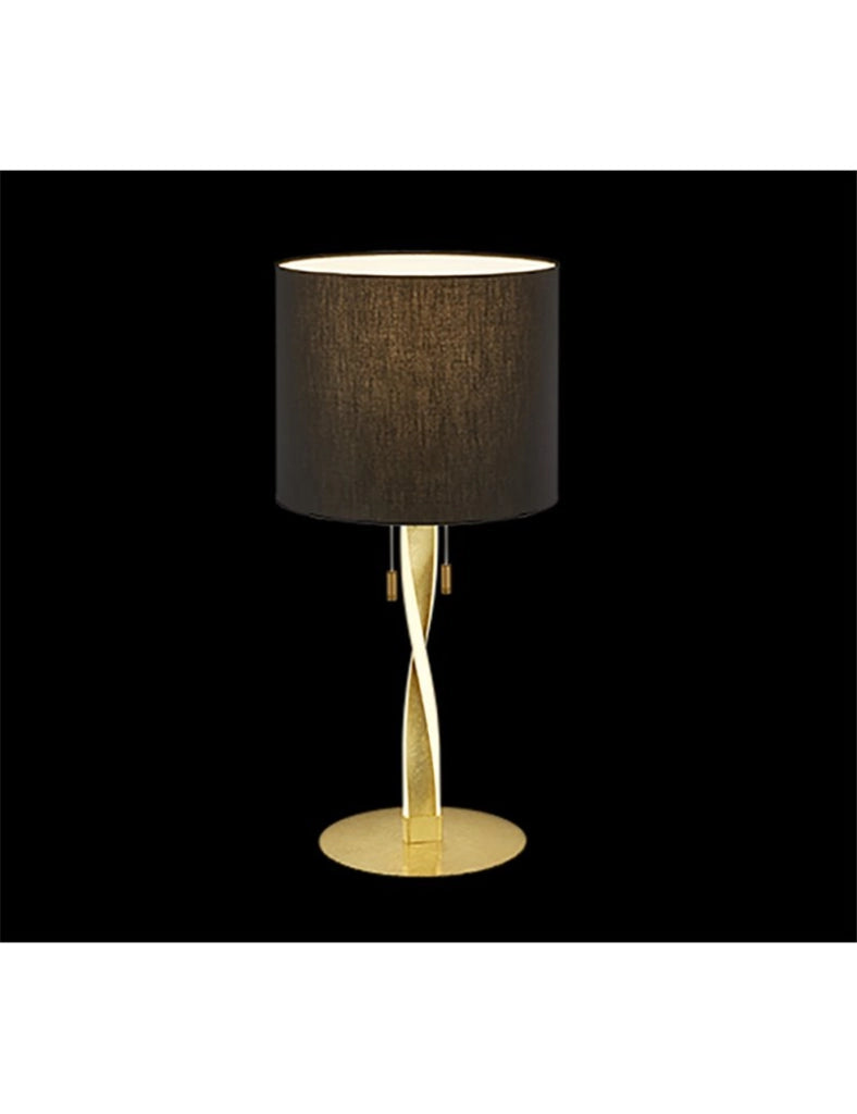 Nandor lampada da tavolo con paralume nero e asta elicoidale illuminata led foglia oro con interruttori separati h.62cm Moderno