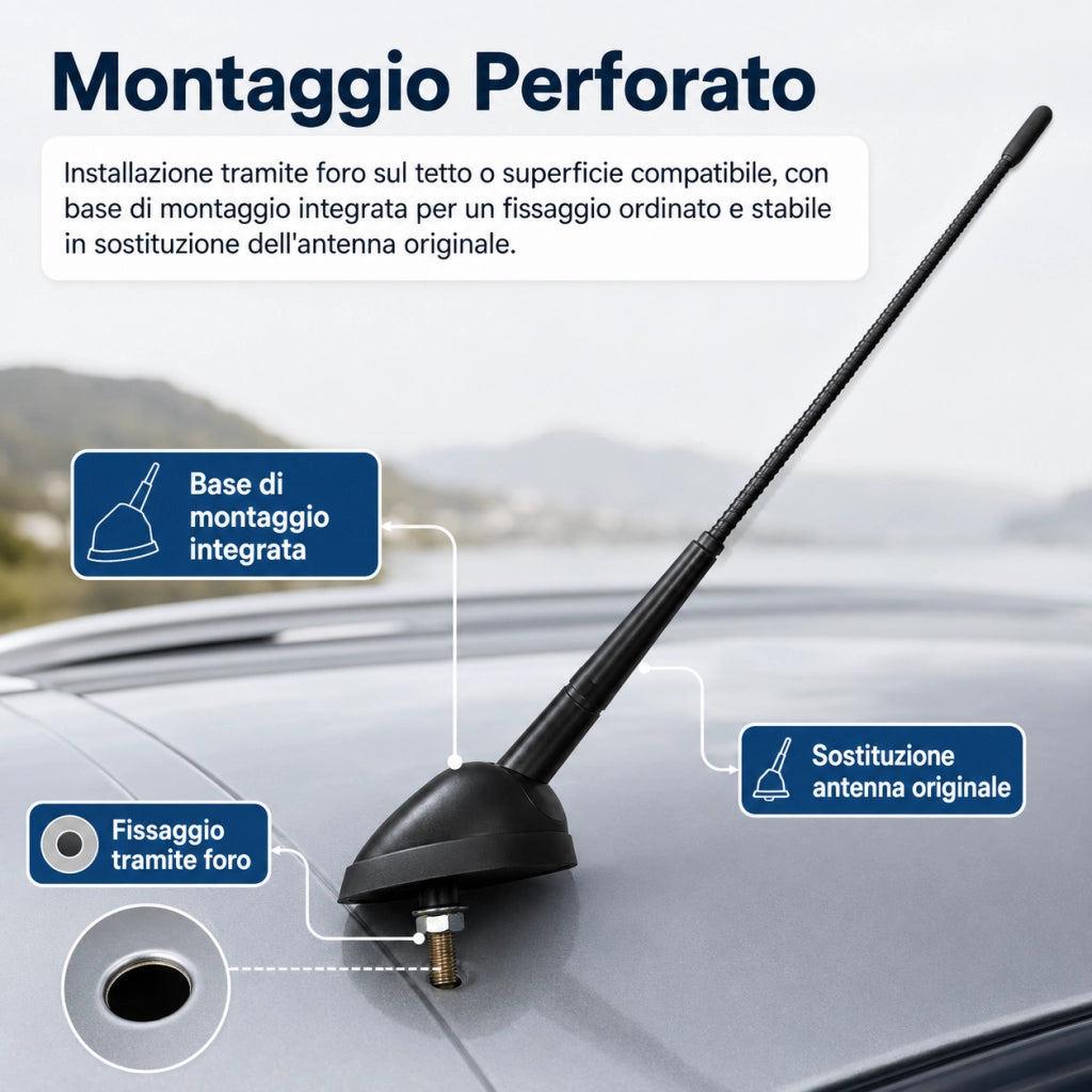Antenna Autoradio FM/AM da Tetto Cavo 210 cm DIN Compatibile con Fiat, Lancia