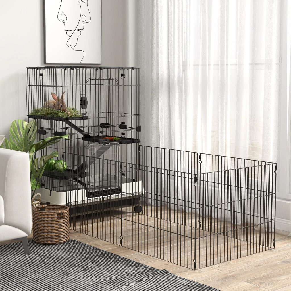 Gabbia per piccoli animali con 3 piani e 3 rampe ¨C zephmum ¨C metallo e PP nero