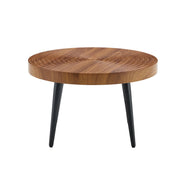 Tavolino da caffè rotondo con piano in MDF da 5 cm; gambe in metallo nero regolabili; noce; Ø 60 cm
