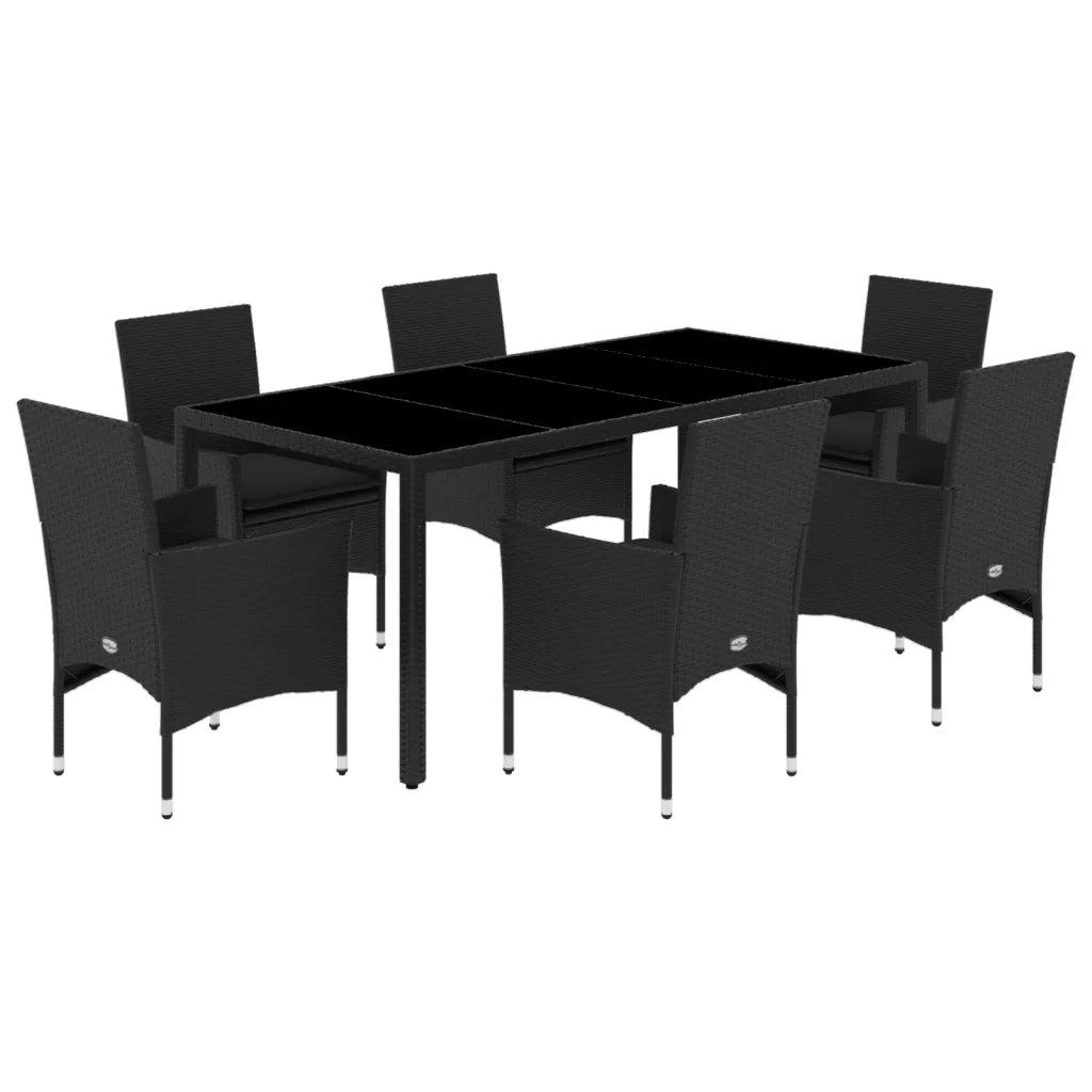 Set Pranzo da Giardino 7 pz Nero con Cuscini Polyrattan Acacia 3278547